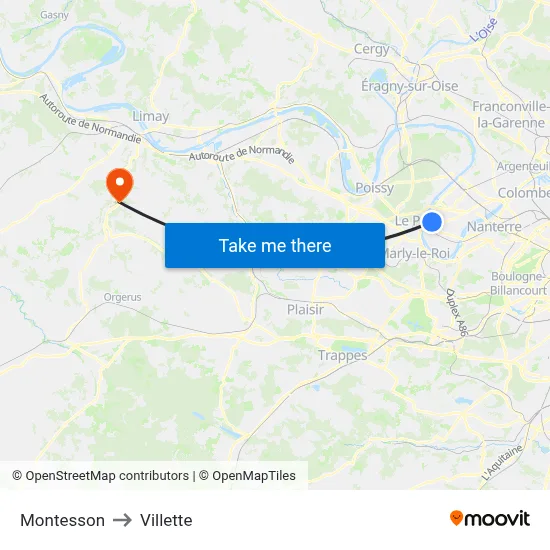 Montesson to Villette map