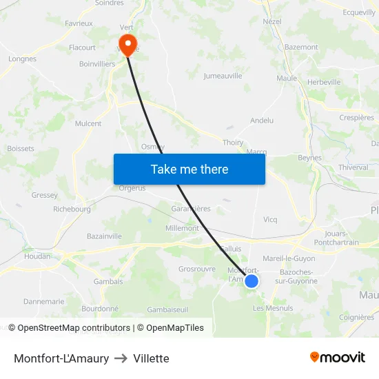 Montfort-L'Amaury to Villette map