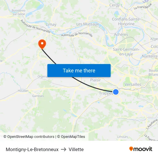 Montigny-Le-Bretonneux to Villette map