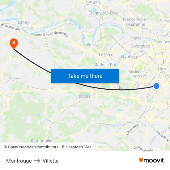 Montrouge to Villette map
