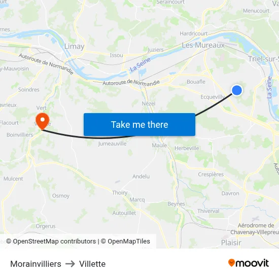 Morainvilliers to Villette map