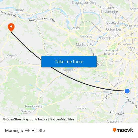 Morangis to Villette map