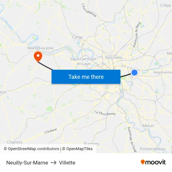 Neuilly-Sur-Marne to Villette map
