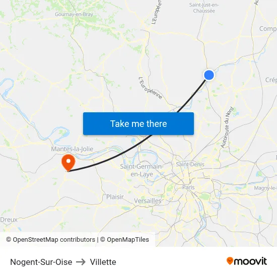 Nogent-Sur-Oise to Villette map