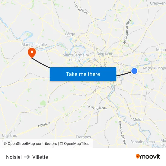 Noisiel to Villette map