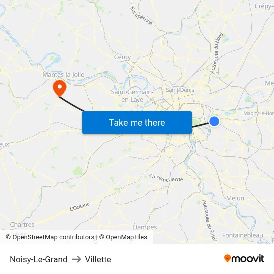 Noisy-Le-Grand to Villette map