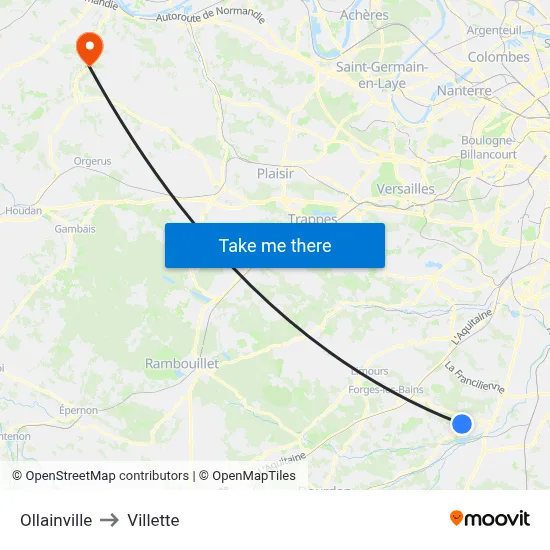 Ollainville to Villette map