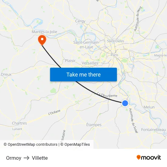Ormoy to Villette map