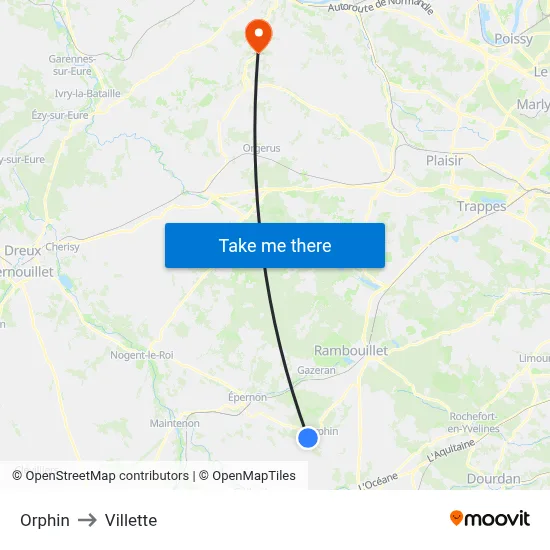 Orphin to Villette map
