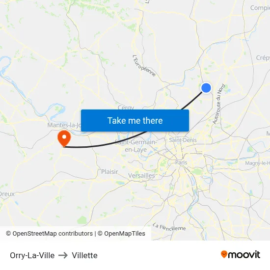 Orry-La-Ville to Villette map