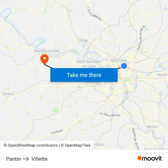 Pantin to Villette map