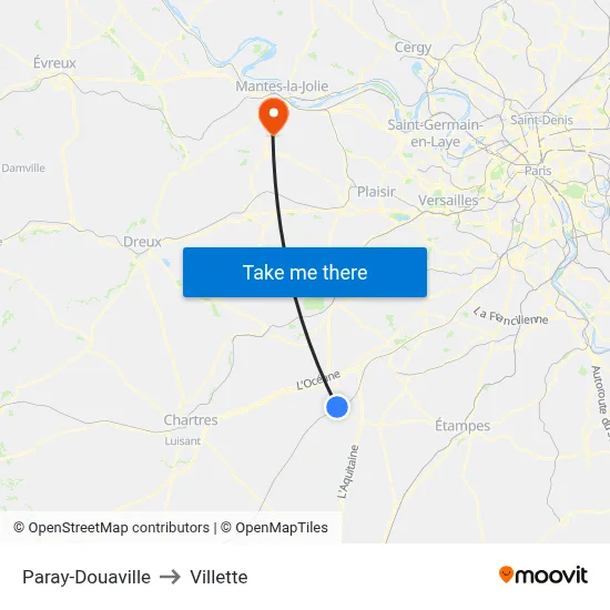 Paray-Douaville to Villette map