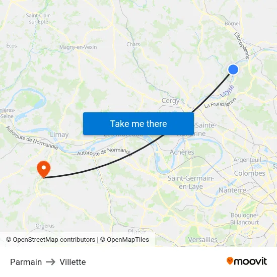 Parmain to Villette map