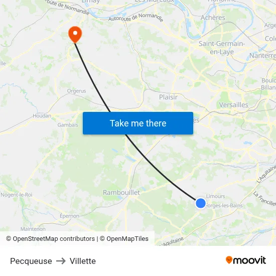 Pecqueuse to Villette map