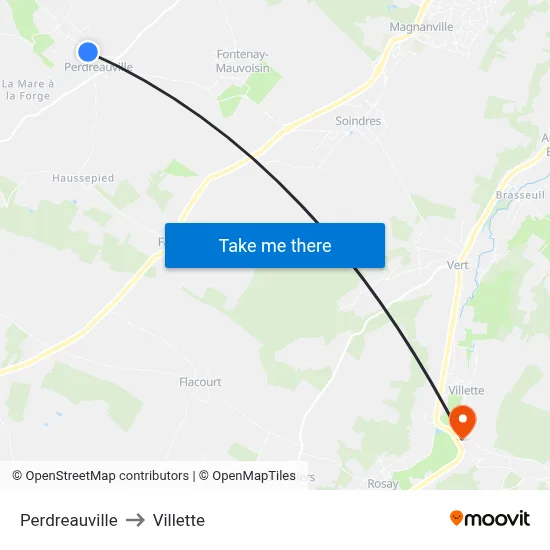 Perdreauville to Villette map
