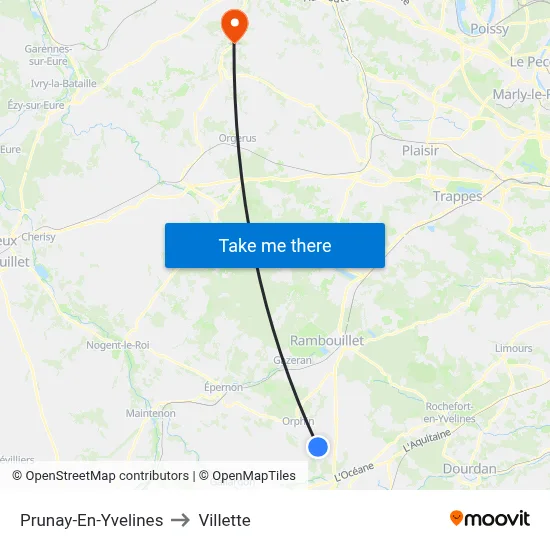 Prunay-En-Yvelines to Villette map