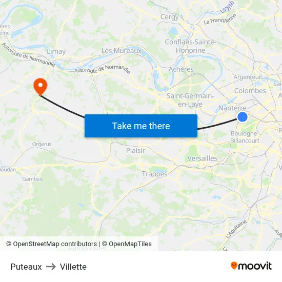 Puteaux to Villette map
