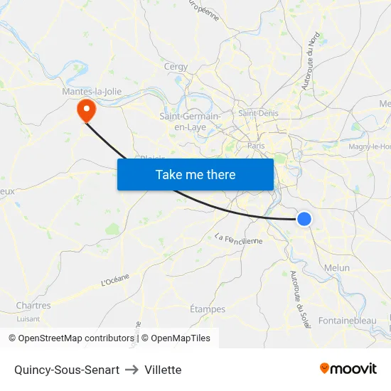 Quincy-Sous-Senart to Villette map