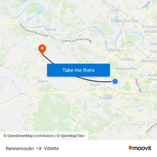 Rennemoulin to Villette map