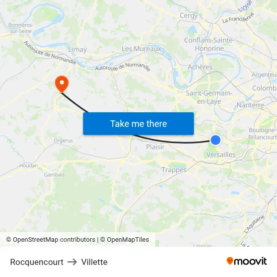 Rocquencourt to Villette map