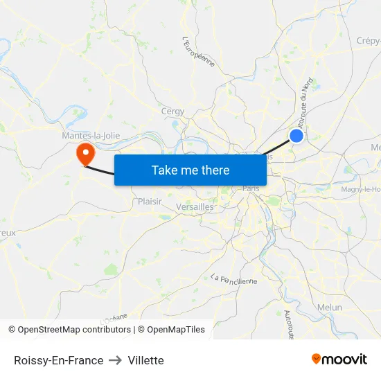 Roissy-En-France to Villette map