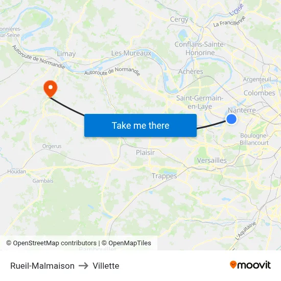 Rueil-Malmaison to Villette map