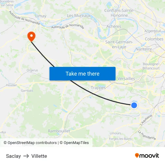 Saclay to Villette map