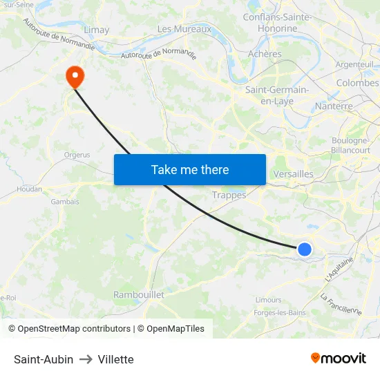 Saint-Aubin to Villette map