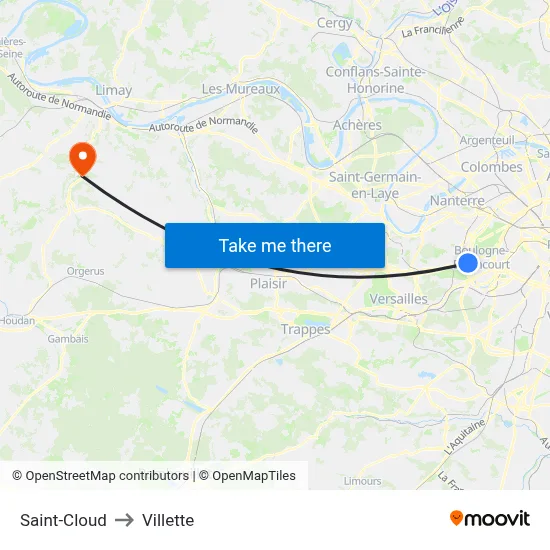 Saint-Cloud to Villette map
