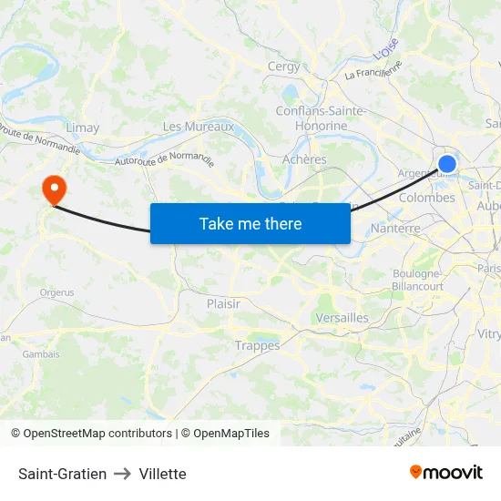 Saint-Gratien to Villette map