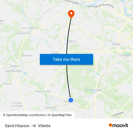 Saint-Hilarion to Villette map