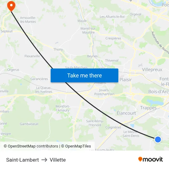 Saint-Lambert to Villette map