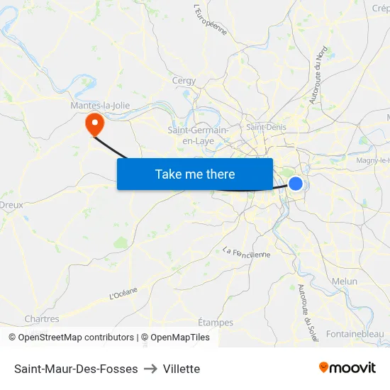 Saint-Maur-Des-Fosses to Villette map