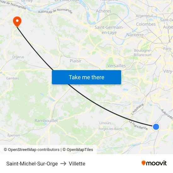 Saint-Michel-Sur-Orge to Villette map