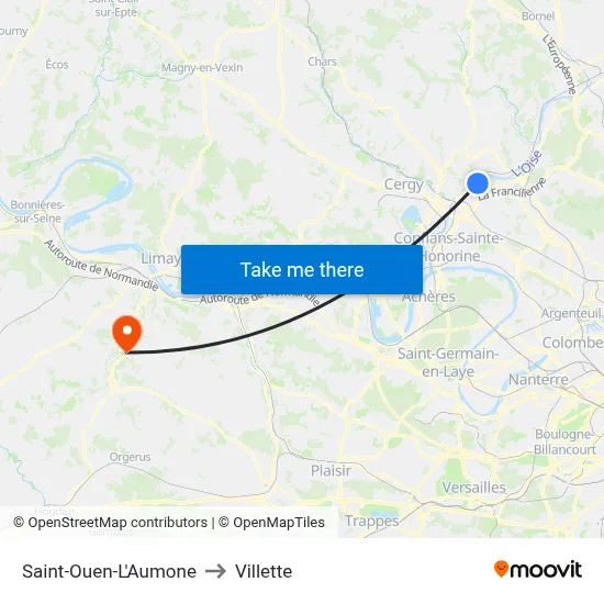 Saint-Ouen-L'Aumone to Villette map