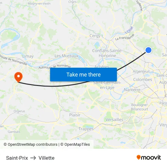 Saint-Prix to Villette map
