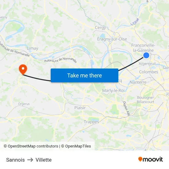 Sannois to Villette map