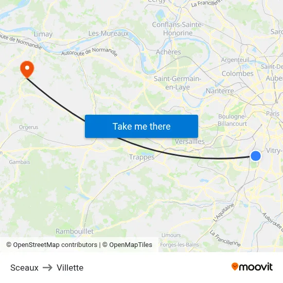 Sceaux to Villette map