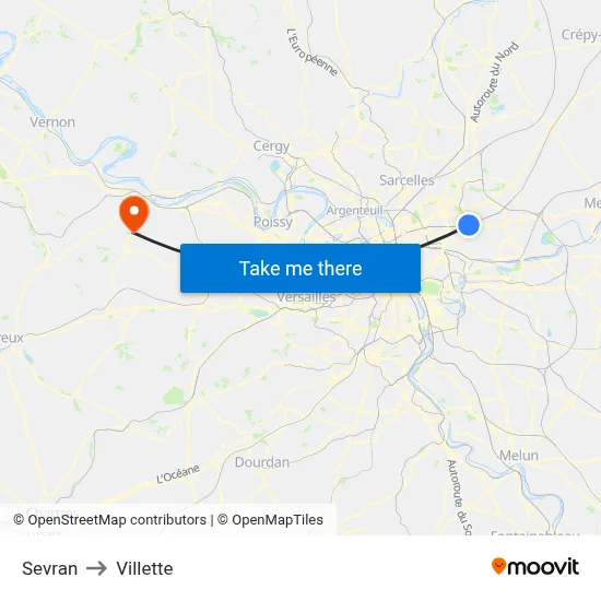Sevran to Villette map