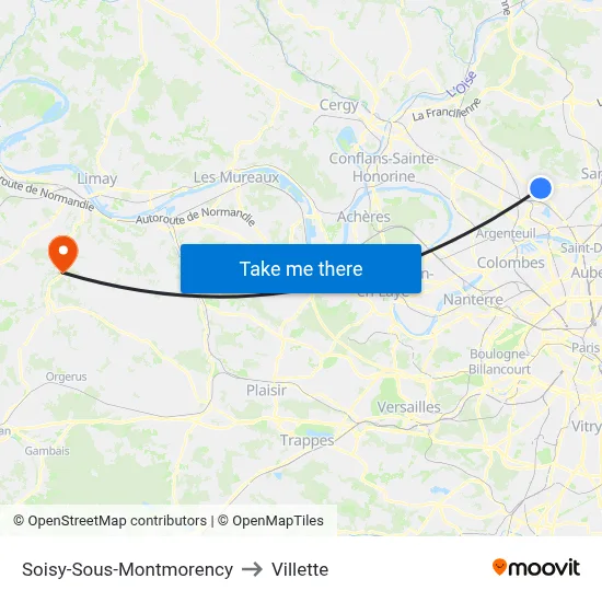 Soisy-Sous-Montmorency to Villette map