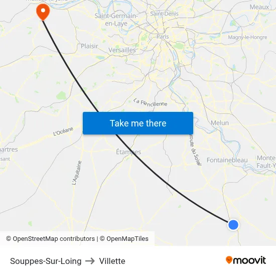Souppes-Sur-Loing to Villette map