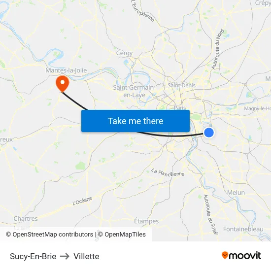 Sucy-En-Brie to Villette map