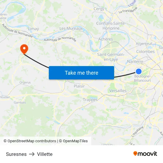 Suresnes to Villette map