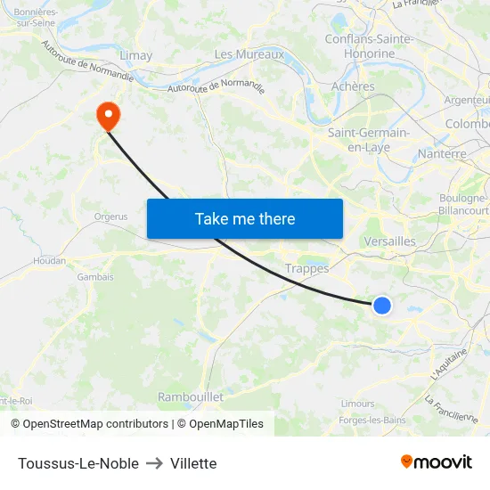 Toussus-Le-Noble to Villette map