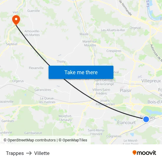 Trappes to Villette map