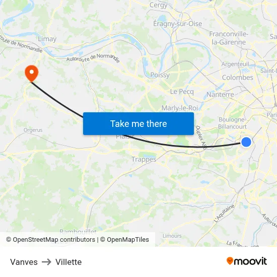 Vanves to Villette map