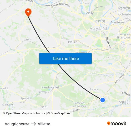 Vaugrigneuse to Villette map