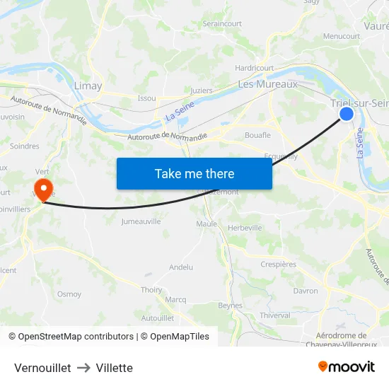 Vernouillet to Villette map