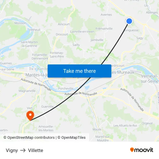 Vigny to Villette map