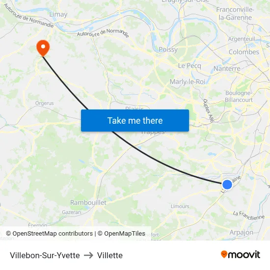 Villebon-Sur-Yvette to Villette map
